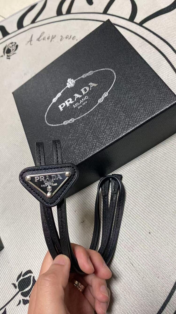 Prada Black Saffiano Leather Triangle Logo Neck Tie